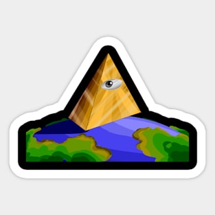 illuminati eye, illuminati triangle over planet earth Sticker